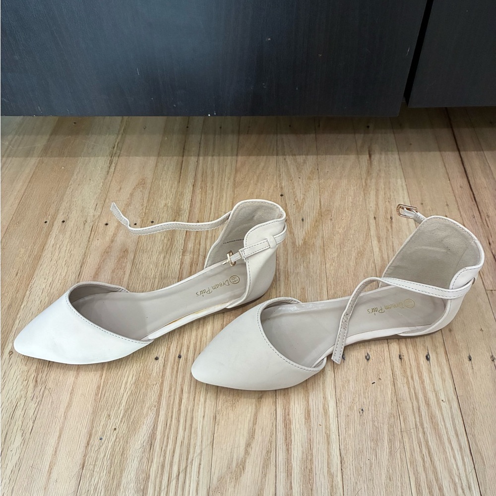 Dream Pairs Cream Pointed Toe Ankle-Strap Flats - Picture 4 of 4